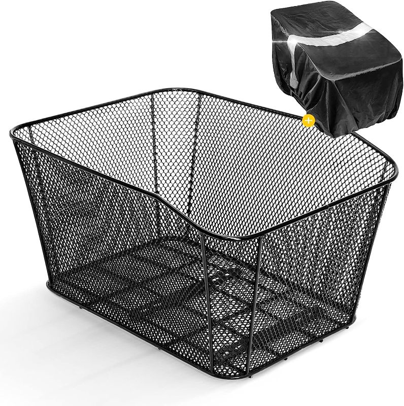 Photo 1 of ANZOME Rear Bike Basket - Heavy-Duty Iron Wire Bicycle Cargo Rack with Reflective Waterproof Cover