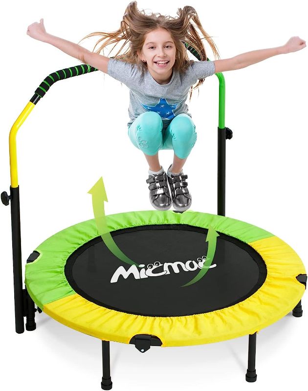 Photo 1 of 40'' Foldable Mini Trampoline with Sponge Handle, 38" to 46" Height-Adjustable Mini Trampoline for Kids Adults, Safty Padded Cover Toddler Rebounder Trampoline Indoor/Garden Workout Max Load 330lbs