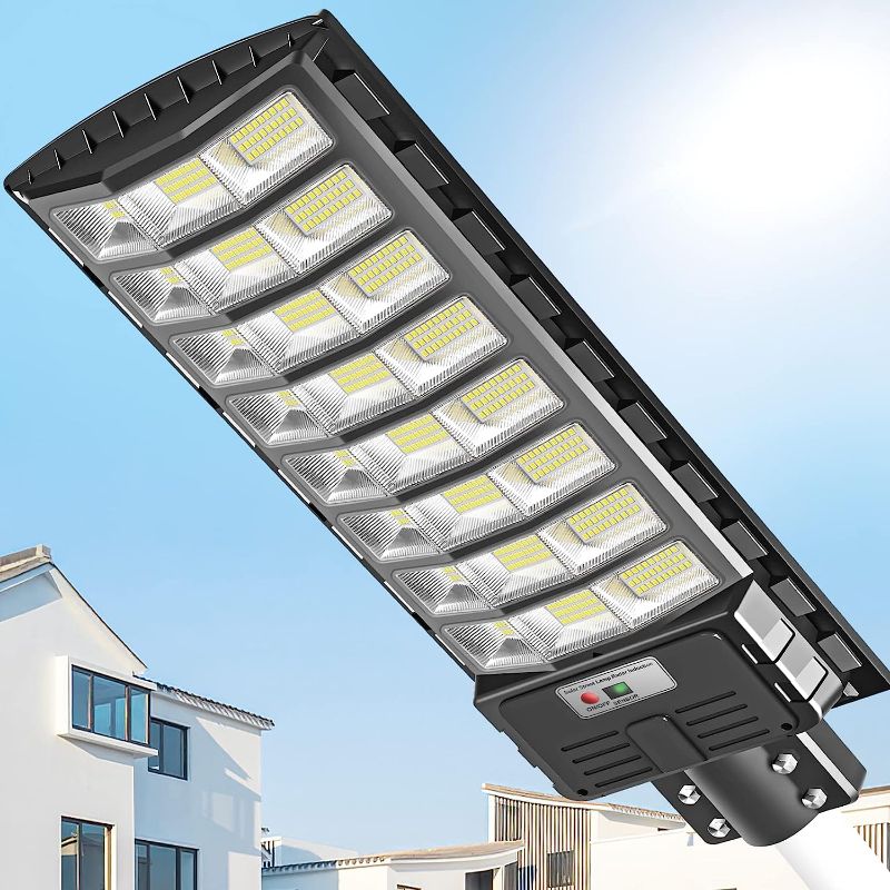 Photo 1 of BUYTHA Solar Street Lights Outdoor Waterproof,1000W LED Street Lights Solar Powered with Radar Sensor and Remote Control,100000 Lumens Dusk to Dawn Solar Outdoor Light for Parking Lot,Garage and Yard