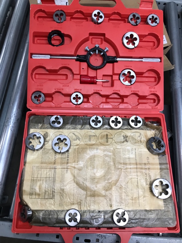 Photo 2 of 45-Piece Premium Large Size Tap and Die Set - SAE 1/4, 5/16, 3/8, 7/16, 1/2, 9/16, 5/8, 3/4, 7/8, 1”, Both Coarse and Fine Teeth | Essential Threading and Rethreading Tool with Handle Wrench and Case Inch