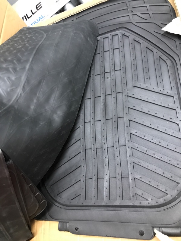 Photo 2 of Amazon Basics 4-Piece All-Weather Protection Heavy Duty Rubber Floor Mats Set with Cargo Liner for Cars, SUVs, and Trucks?Black,Universal Trim to Fit Black Thick Heavy Duty Rubber 4-Piece