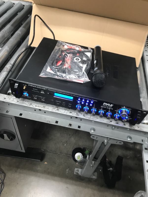 Photo 2 of Pyle Bluetooth Multi-Channel Hybrid Pre-Amplifier System - 3000W Home Audio Rack Mount Stereo Power Amplifier Receiver w/ Radio, USB, UHF, Dual Wireless Karaoke mic, Speaker Sound System -PWMA4004BT