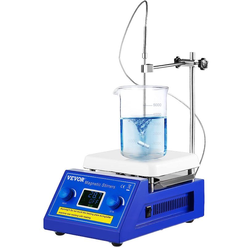 Photo 6 of *** POWERS ON *** VEVOR Magnetic Stirrer Hot Plate, 5000ml Capacity 320°C/608°F Max Temp Ceramic Coated Lab Stirrer 200-2000RPM Digital Magnetic Stirrer with Support Stand, Temp Probe Sensor and Stirring Bar
