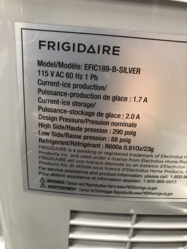 Photo 6 of *** POWERS ON *** FRIGIDAIRE EFIC189-Silver Compact Ice Maker, 26 lb per Day, Silver (Packaging May Vary) Silver Ice Maker