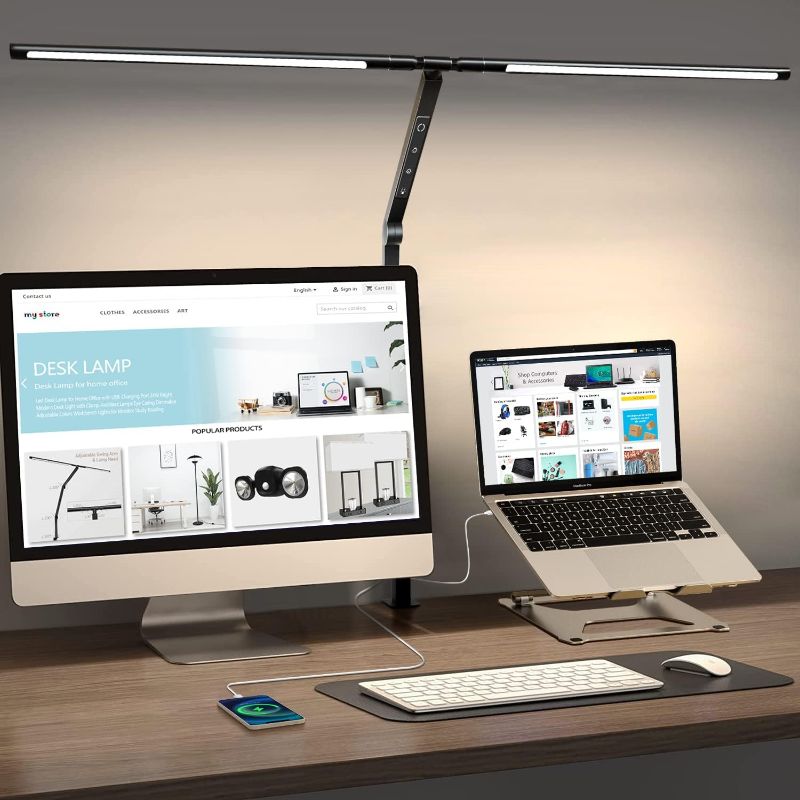 Photo 1 of Led Desk Lamp for Home Office with USB-Charging Port 24W Bright Desk Light with Clamp-Architect Lamps Eye Caring Stepless Dimmable|Adjustable Colors Workbench Lighting for Monitor Study Reading
