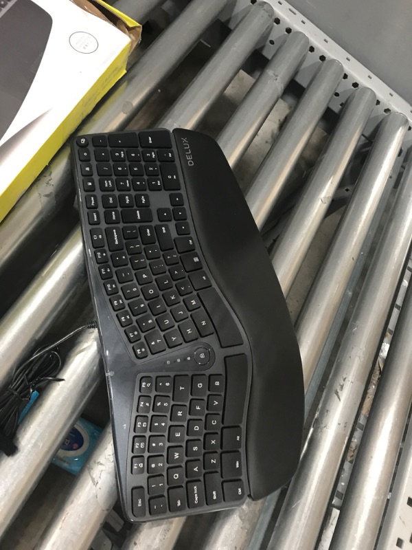 Photo 2 of DeLUX Wired Ergonomic Split Keyboard with Wrist Rest, [Standard Ergo] Keyboard Series with 2 USB Passthrough, Natural Typing Reducing Hand Pressure, 107 Keys for Windows and Mac OS (GM901U-Black)
