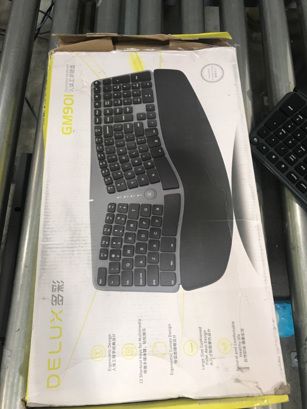 Photo 3 of DeLUX Wired Ergonomic Split Keyboard with Wrist Rest, [Standard Ergo] Keyboard Series with 2 USB Passthrough, Natural Typing Reducing Hand Pressure, 107 Keys for Windows and Mac OS (GM901U-Black)

