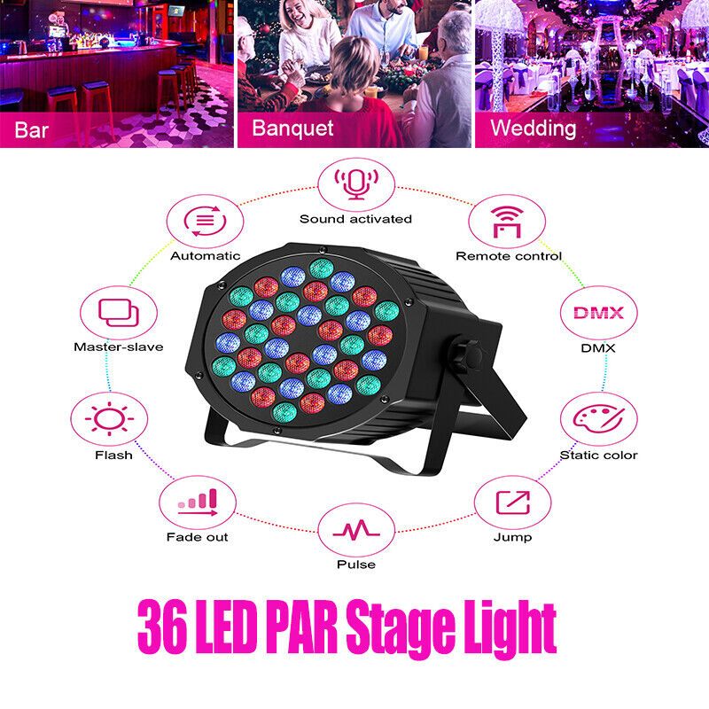 Photo 1 of 36 Led Par Stage Light DMX Par Can RGB w/Remote+Battery Party Club Disco Light