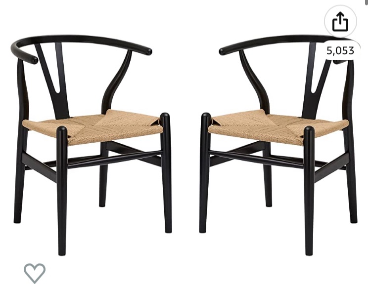 Photo 1 of  Bark Weave Modern Wooden Mid-Century Dining Chair, Hemp Seat, Black (Set of 2)