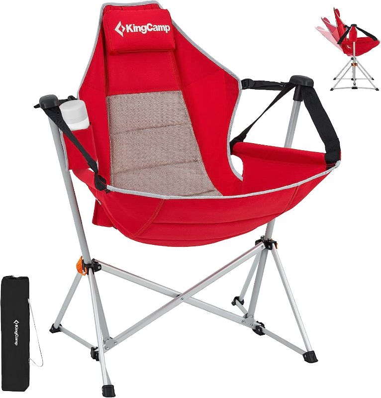 Photo 1 of KingCamp Hammock Camping Chair Swinging Recliner Chair for Backyard Lawn Beach Camp Outside Indoor Adults Portable Lounger Folding Chair Hold Up to 264lbs with Carrying Bag Cup Holder (RED/Grey)
