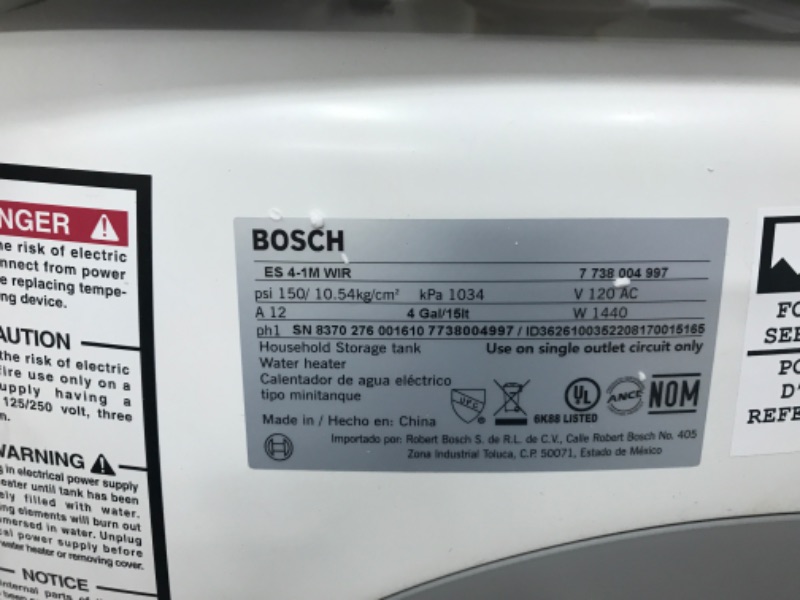 Photo 3 of **PARTS ONLY** Bosch Electric Mini-Tank Water Heater Tronic 3000 T 4-Gallon (ES4)