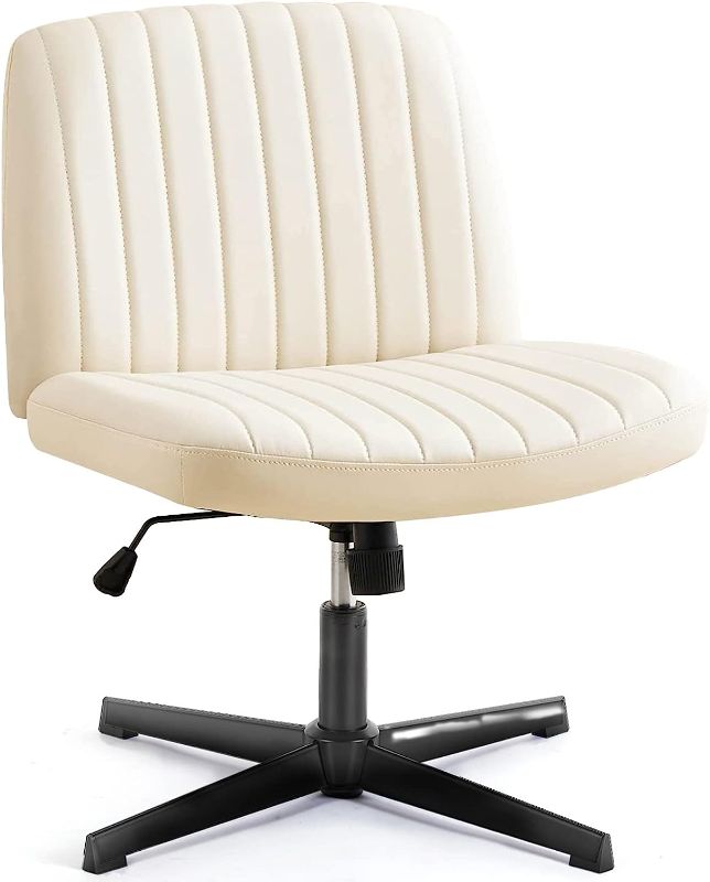 Photo 1 of ***Parts Only**Office Chair Armless Desk Chair No Wheels, Cross Legged Office Chair Wide Home Office Desk Chairs, Adjustable Swivel Padded Leather Vanity Task Computer Chair