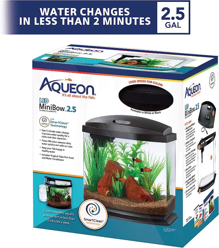 Photo 1 of **SEE NOTES**
Aqueon LED MiniBow Small Aquarium Fish Tank Kit with SmartClean Technology, Black, 2.5 Gallon