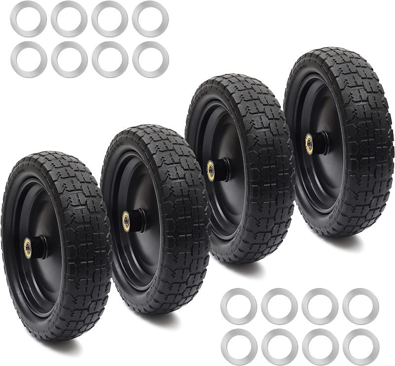 Photo 1 of (4-Pack) 13" Tire for Gorilla Cart - Solid Polyurethane Flat-Free Tire and Wheel Assemblies - 3.15” Wide Tires with 5/8 Axle Borehole and 2.17” Offset Hub
