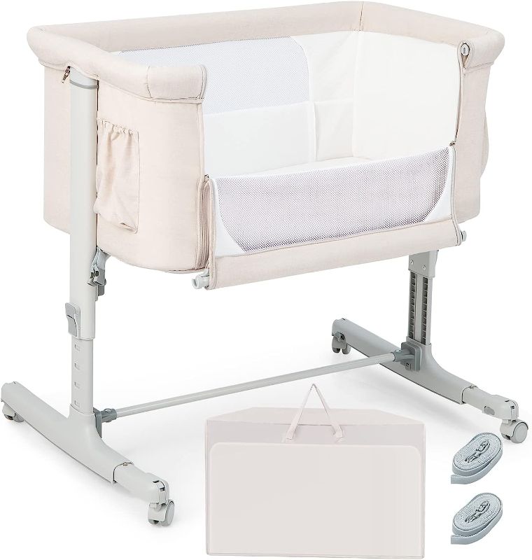 Photo 1 of Baby Bassinet Bedside Sleeper, 3-in-1 Easy Folding Portable Crib for Baby with Wheels