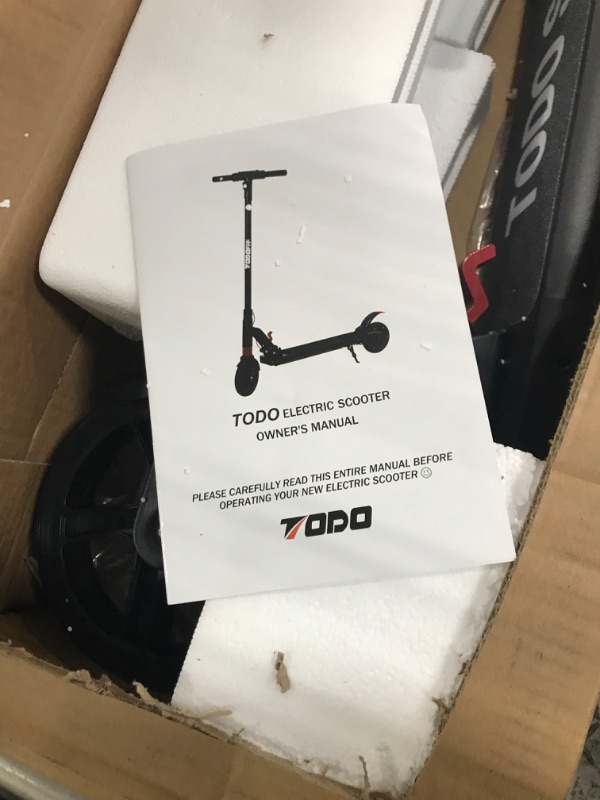 Photo 2 of **PARTS ONLY**
TODO Electric Scooter for Adults or Teenagers, EBS and Rear Disk Brake, Max Speed 15MPH,3 Speed Modes