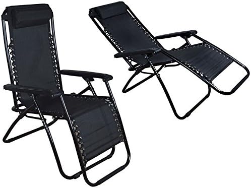 Photo 1 of 2Pcs Black Zero Gravity Patio Beach Chairs Outdoor Yard Folding Lounge Recliner