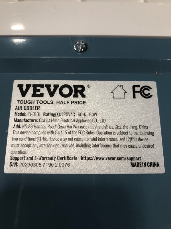 Photo 3 of VEVOR Evaporative Air Cooler,1400 CFM 11X31 inch Air Cooler,3 Speeds Cooler Portable Air Conditioner,Energy-Saved Swamp Cooler for party,pool and patio,5 Gal Water Tank & 550 Sq.Ft 1400CFM