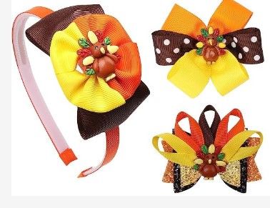 Photo 1 of **BUNDLE OF 2 **Thanksgiving 1 Headband Plus2 Hair Bow Clip Package Glitter Turkey Bow Hair Barrette Seasonal Hair Bow Hairgrips Bow Hairpin for Girls Toddlers Teens Children Kids Thanksgiving Autumn Fall Party Hair Accessories & PROTECTIVE PHONE CASE ROS