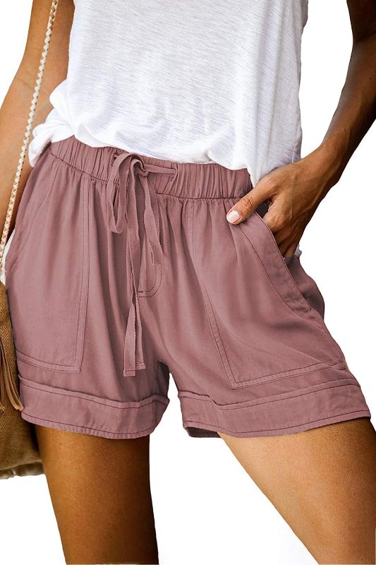 Photo 1 of ROSKIKI Womens Summer Casual Drawstring Elastic Waist Comfy Pure Color Shorts with Pockets
