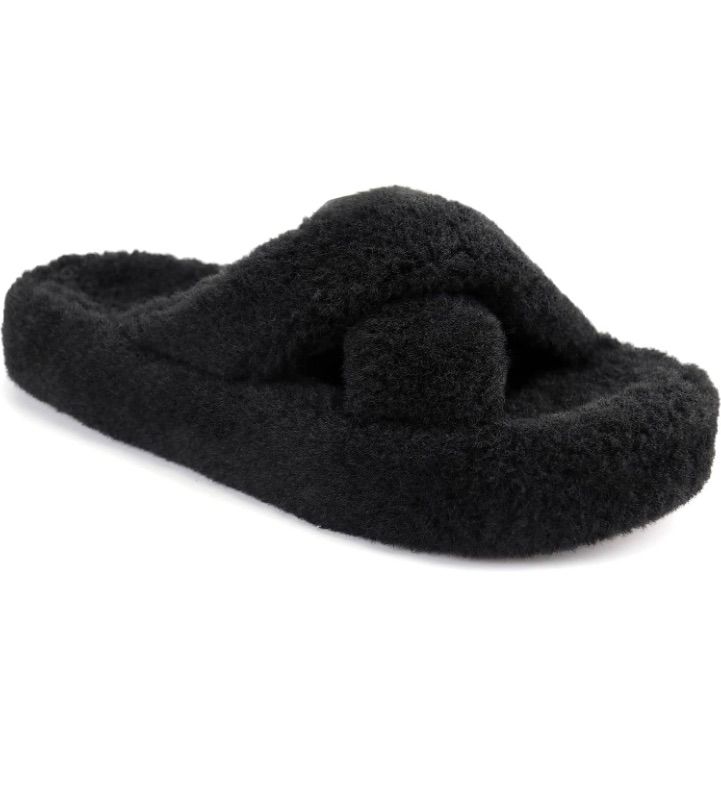 Photo 1 of  JABASIC Women Cross Band Slippers Orthopedic Slides with Arch Support Faux Fur slides House Slipper Indoor Outdoor
SIZE 10