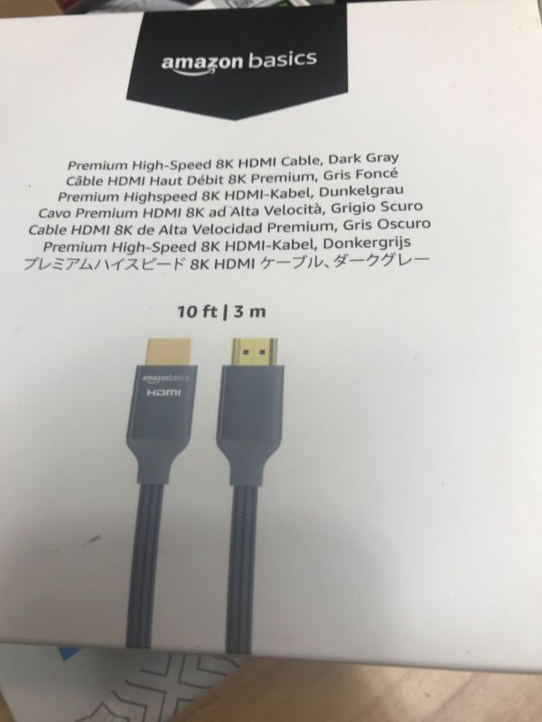 Photo 2 of Amazon Basics High-Speed HDMI Cable (48Gbps, 8K/60Hz ) - 10 Feet, Dark Gray, Monitor 1 Dark Gray 10 Feet