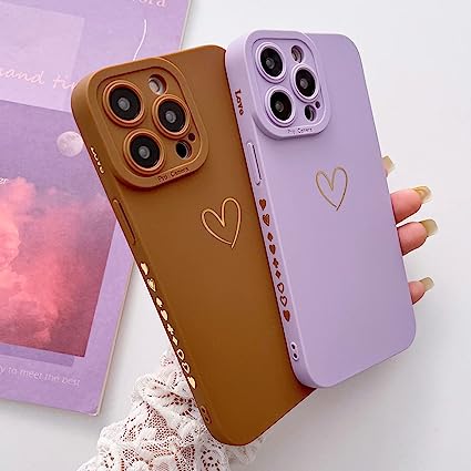 Photo 1 of 3 HYUEKOKO Compatible with iPhone 14 Pro 6.1 Inch Case, Luxury Love Heart Case with Side Pattern Soft Silicone Shockproof Full Camera Lens Cute Case for iPhone 14 Pro for Women Girl pink blue green 