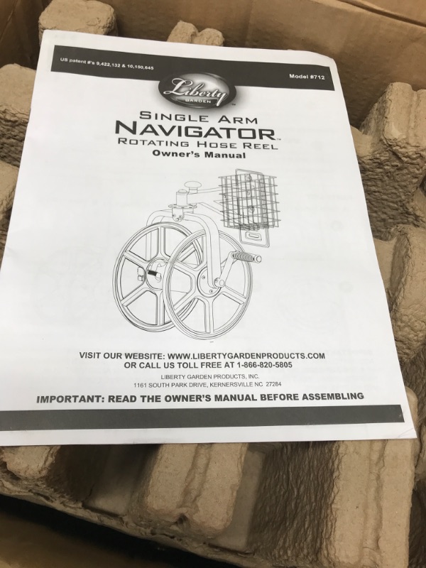 Photo 2 of ***PARTS ONLY NOT FUNCTIONAL***Liberty GARDEN 712 Single Arm Navigator Multi-Directional Garden Hose Reel, Holds 125-Feet of, 5/8-Inch, Bronze & Flexzilla HFZG510YW Garden Lead-In Hose 5/8 In. x 10 ft, 10' (feet) Single Arm Hose Reel + Garden Lead-In Hose