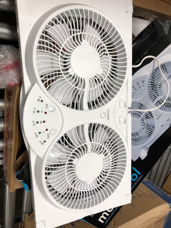 Photo 1 of Genesis Twin Fan High Velocity Reversible AirFlow Fan, LED Indicator Lights Adjustable Thermostat & Max Cool Technology, ETL Certified, White (A1WINDOWFAN)