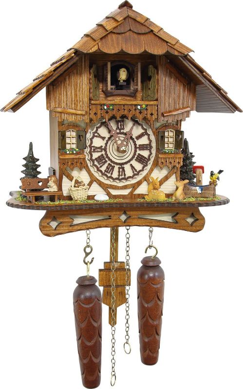 Photo 1 of **MINOR SHIPPING DAMAGE**Cuckoo-Palace German Cuckoo Clock - Blackforest Hillside Chalet with Wonderful Animals with Quartz Movement - 10 1/4 inches Height