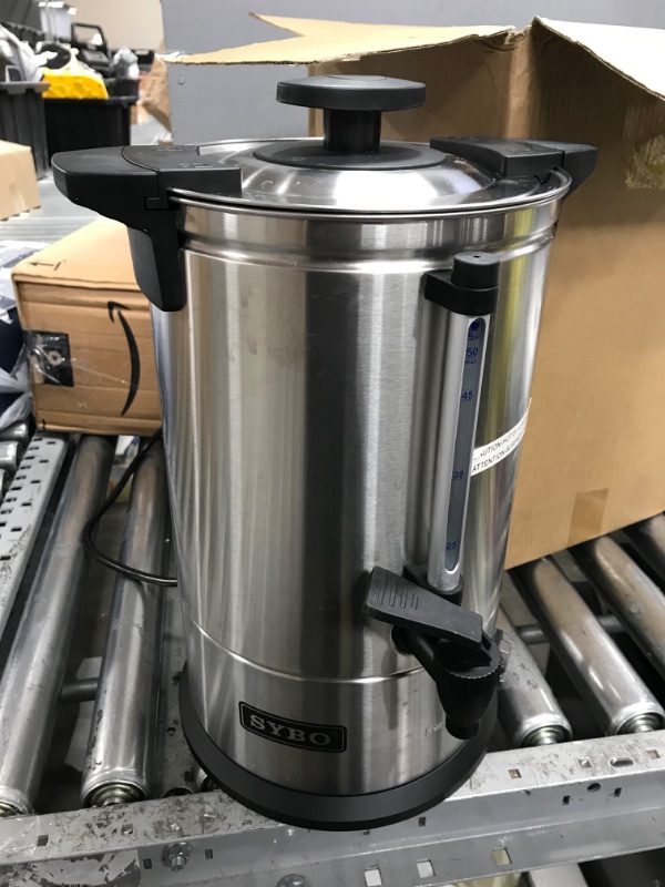 Photo 2 of **MINOR TEAR & WEAR**SYBO 2022 UPGRADE SR-CP-50B Commercial Grade Stainless Steel Percolate Coffee Maker Hot Water Urn for Catering, 50-Cup 8 L, Metallic
