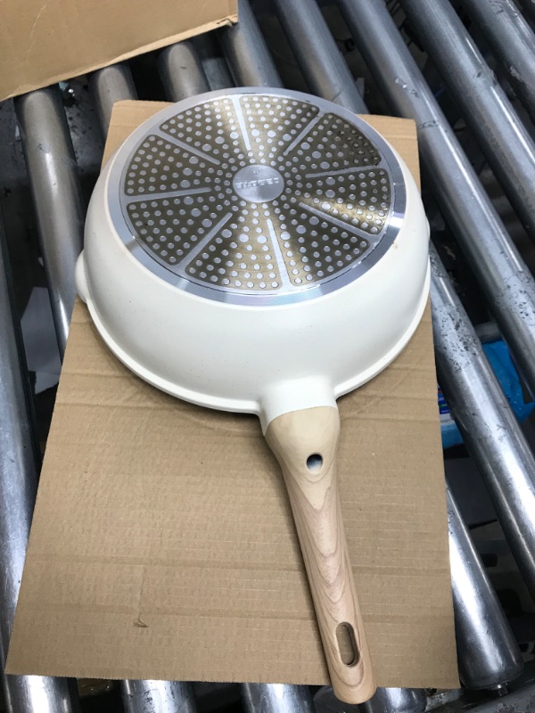 Photo 1 of **MINOR TEAR & WEAR,MISSING LID**CAROTE 6.5 Quart Deep Frying Pan Nonstick Saute Pan With Lid Deep Skillet Pan 12.5 Inch, PFOA Free White Granite 6.5 QT