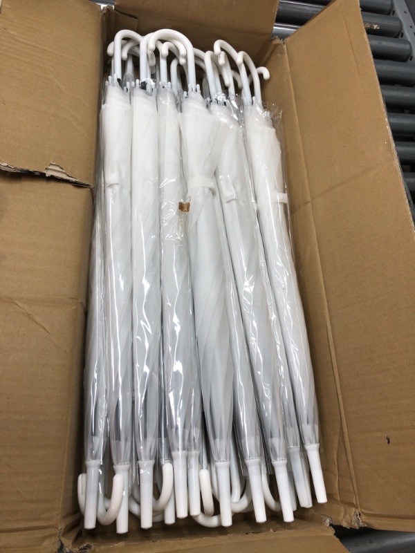 Photo 2 of Reginary 30 Pieces Wedding Umbrellas Bulk Auto Open Stick Umbrellas with White European J Hook Handle Windproof Large Canopy Umbrella for Outdoor Wedding Bride Groom Photography Golf