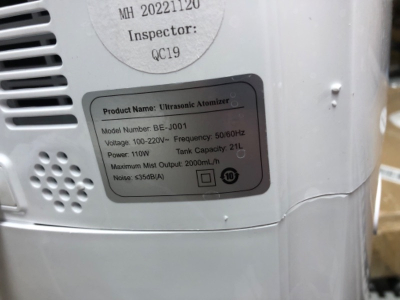 Photo 3 of **USED, UNABLE TO TEST FULLY**  Merchant Dual-Purpose Humidifier,Ultrasonic Humidifier with 21 Litre Large Water Tank Capacity, Auto Shut-Off, Automatic Mist Level Control and Timer
