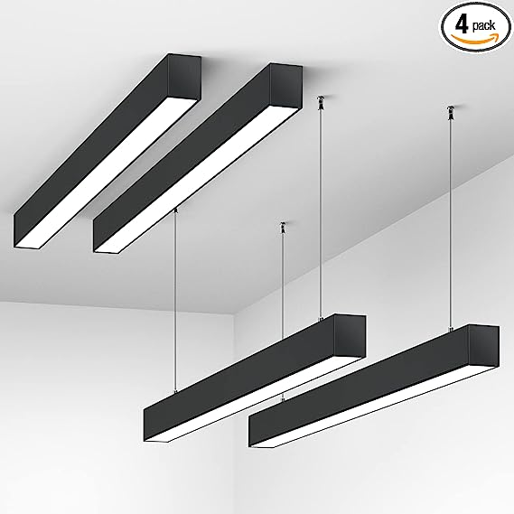 Photo 1 of Barrina LED Linear Light, 0-10V Dimmable Hanging Light Fixtures, 2700K 4000K 5000K Color Changing, 4FT Linkable LED Shop Office Light, Seamless Connection, ETL Listed, 4 Pack Black, 5568-0-10V Series
