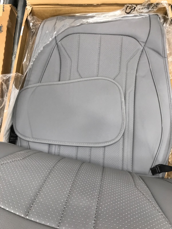 Photo 3 of AOOG Leather Car Seat Covers, Leatherette Automotive Vehicle Cushion Cover for Cars SUV Pick-up Truck, Universal Non-Slip Vehicle Cushion Cover Waterproof Protectors Interior Accessories, Front Pair FRONT PAIR GRAY