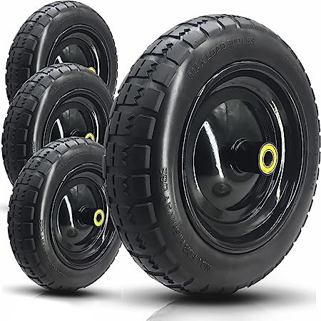 Photo 1 of (4-Pack) 13‘’ Tire for Gorilla Cart Replacement Wheels, Flat Free Solid Wheelbarrow Tires for Heelbarrow, Garden Cart, Trolleys, Hand Trucks and Yard Trailers, 5/8 Inch Axle Borehole and 2.1” Hub