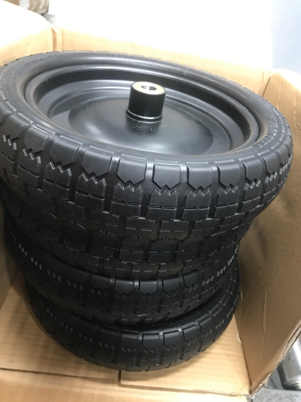 Photo 2 of (4-Pack) 13‘’ Tire for Gorilla Cart Replacement Wheels, Flat Free Solid Wheelbarrow Tires for Heelbarrow, Garden Cart, Trolleys, Hand Trucks and Yard Trailers, 5/8 Inch Axle Borehole and 2.1” Hub