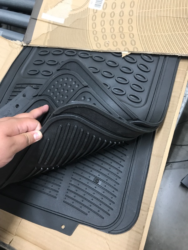 Photo 2 of BDK All Weather Rubber Floor Mats for Car SUV & Truck - 4 Pieces Set (Front & Rear), Trimmable, Heavy Duty Protection Black