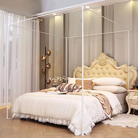Photo 1 of AIKASY Outer Bed Support Canopy Bed Frame Post Queen Size?Thickened Metal Canopy Frame Poles?Four Corner Bed Bracket Fit for Metal Bed Wood Bed Bedroom Decor?White, Queen?