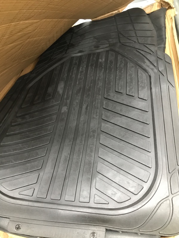 Photo 2 of Amazon Basics 4-Piece All-Weather Protection Heavy Duty Rubber Floor Mats Set with Cargo Liner for Cars, SUVs, and Trucks?Black,Universal Trim to Fit Black Thick Heavy Duty Rubber 4-Piece