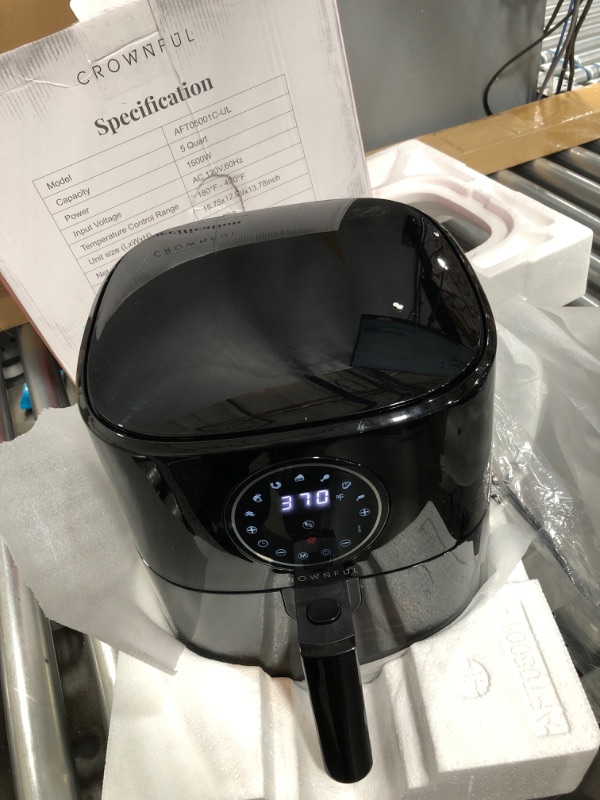 Photo 3 of CROWNFUL 5 Quart Air Fryer with Viewing Window, Oilless Cooker, LCD Digital Touch Screen, 7 Cooking Presets and 53 Recipes, Nonstick Basket, Easy to Clean, 1500W ETL Listed (Black)
