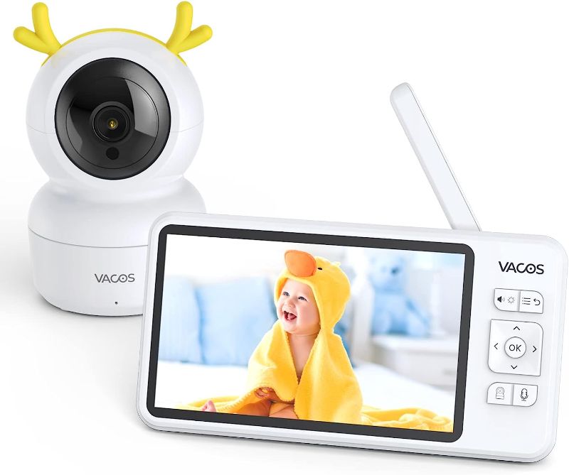Photo 1 of ***TESTED/ POWERS ON***VACOS Video Baby Monitor with Camera and Audio - Baby Camera Monitor No WiFi with 720P 5" HD Display, Temperature & Motion & Sound Alert, Remote Pan Tilt and Zoom, Night Vision, 1000ft Range, VOX