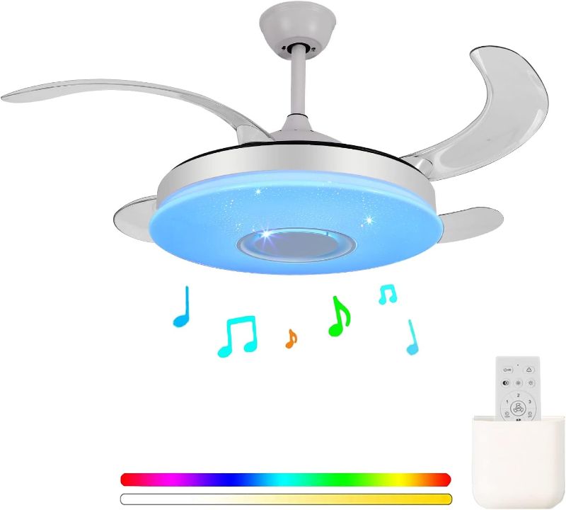 Photo 1 of 
HOREVO Retractable ceiling fans with lights and Bluetooth speaker 42 Inch Fandelier Invisible Blades Chandelier Fan Color Changing Dimmable Hidden Bluetooth...
Color:White-star light