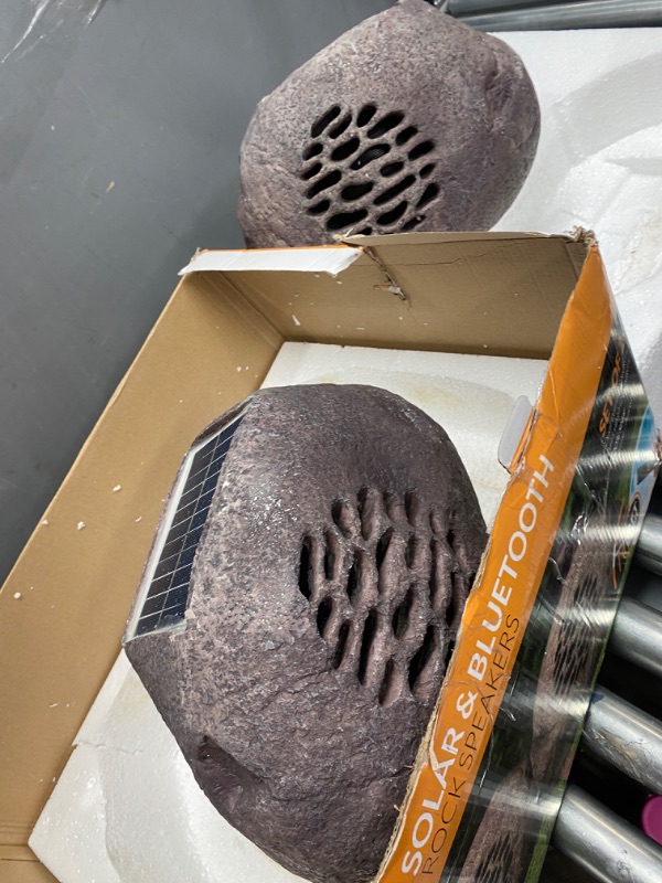 Photo 1 of Alpine Corporation Weather-Resistant Bluetooth Solar-Powered Outdoor Wireless Rock Speaker – Set of 2
