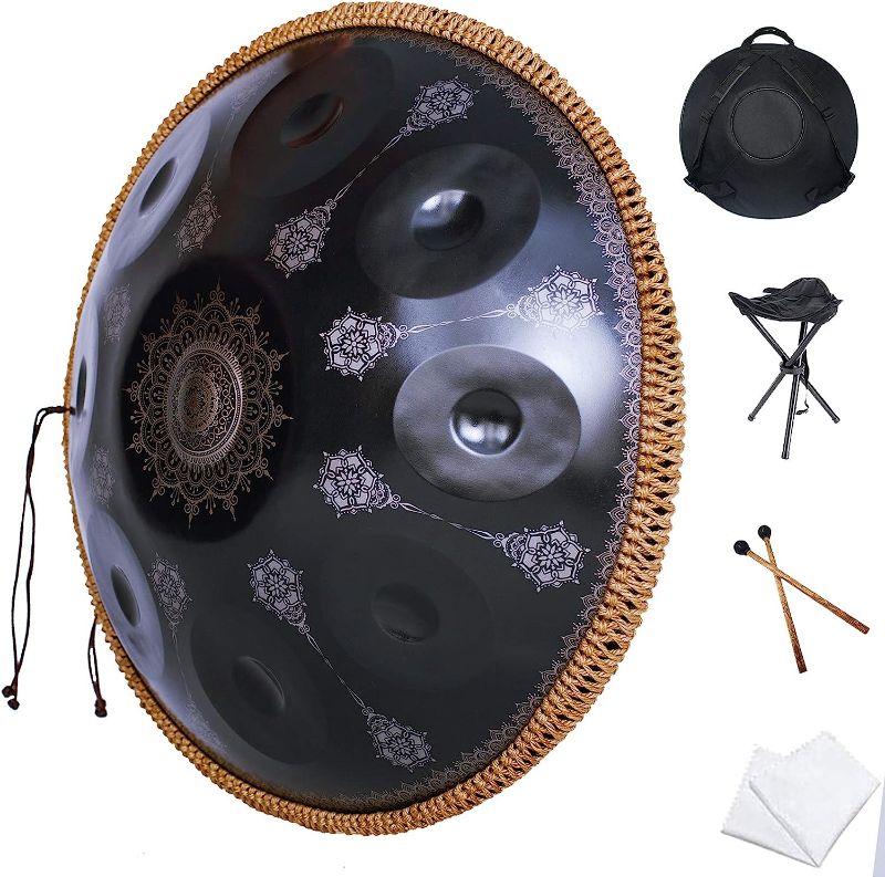 Photo 1 of * Cover Is Just For Reference * AKAEUI 432 Hz Handpan Drum in D Minor 9 Notes Steel Tongue Drum, Harmonic Percussion for Sound Healing, Personal Meditation,Yoga (Color : Black)