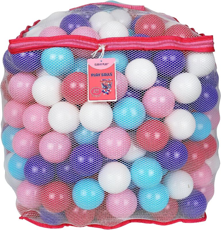 Photo 1 of Click N' Play Pastel Colors Ball Pit Balls for Kids, 200 Pack - Plastic Refill Balls, Phthalate & BPA Free, Reusable Storage Bag with Zipper, Gift for Toddlers and Kids, Plastic Balls for Ball Pit