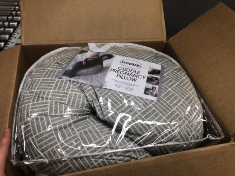 Photo 1 of Boppy Cuddle Pregnancy Pillow with Removable, Breathable Cover | Gray Basket Weave | Plush Contoured Support | Prenatal and Postnatal Positioning