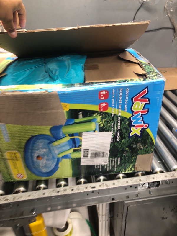 Photo 1 of Valwix Inflatable Bounce House with Blower, Bouncy Castle w/ Waterslide & Pool for Wet Dry Combo, Bouncer w/ Repair Kits, Fun Bounce Area with Basketball Hoop Green-Blue Bouncer