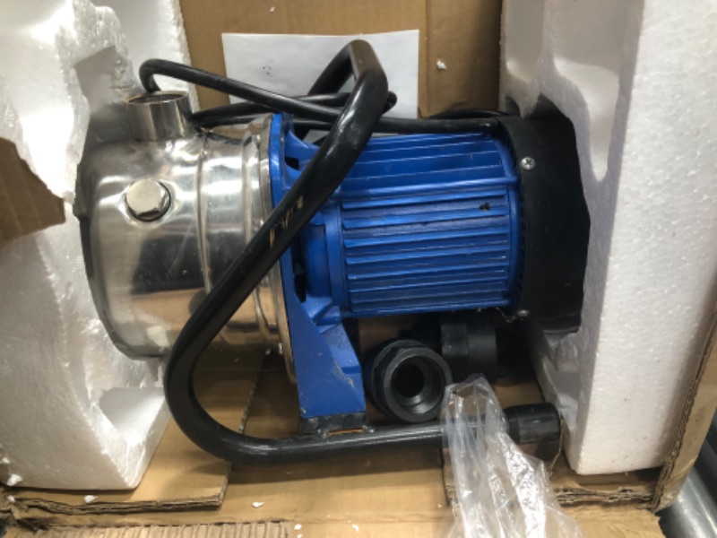 Photo 3 of 1.6 HP Stainless Steel Lawn Sprinkling Pump Electric Water Pump Transfer Pump Shallow Well Pump Garden Lawn Irrigation Booster Pump Blue